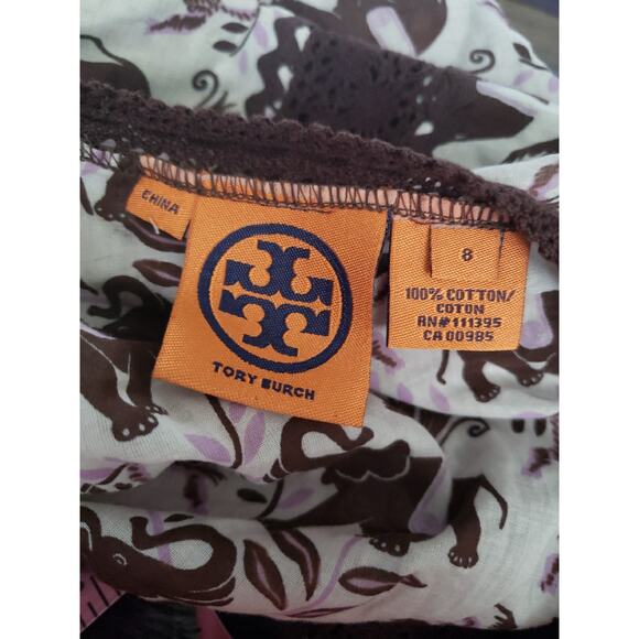 Tory Burch Cotton Embroidered Tunic Top Sz 8 Elephant Cheetah Print Boho (h - Picture 2 of 7